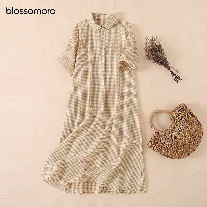 Blossomora Cotton Linen Vintage Plaid Loose Polo Midi Dress Casual Short Sleeve Japanese Style Summer Vestidos for Women 2022
Blossomora Cotton Linen Vintage Plaid Loose Polo Midi Dress Casual Short Sleeve Japanese Style Summer Vestidos for Women 2022