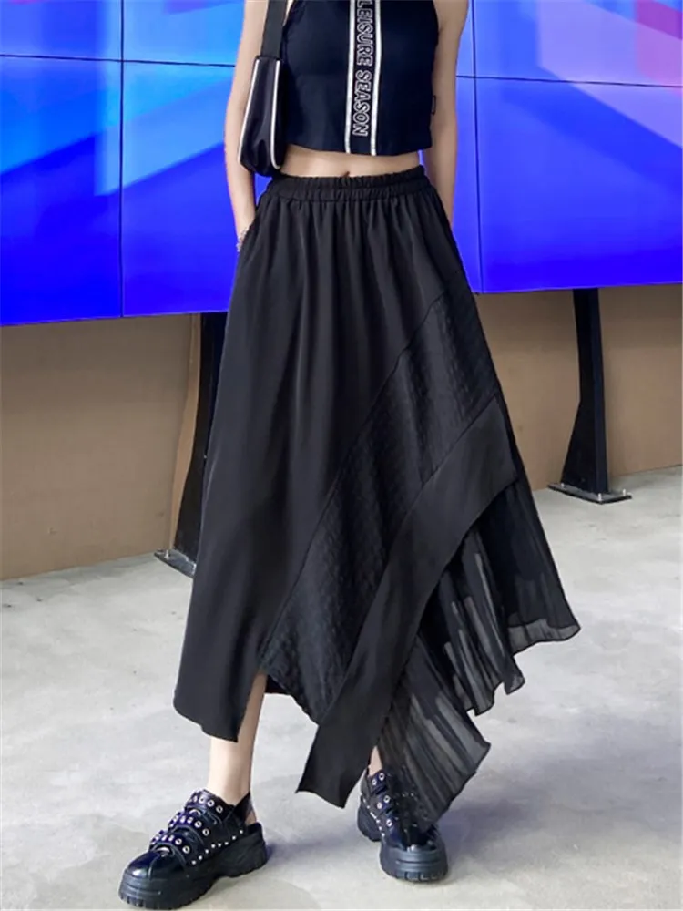 Japan Streetwear Gothic Hip Hop Spliced Mesh Black Skirt 2022 Summer Women Elastic High Waist Loose Irregular Long Skirts 9096
Japan Streetwear Gothic Hip Hop Spliced Mesh Black Skirt 2022 Summer Women Elastic High Waist Loose Irregular Long Skirts 9096