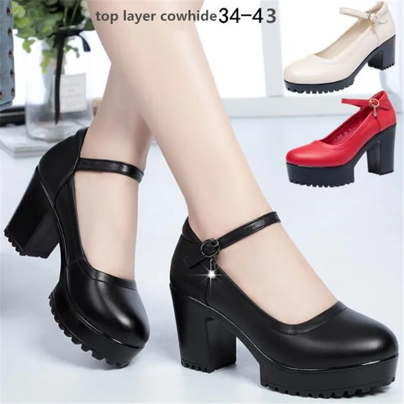Cowhide High Heels Women's Platform Round toe Shallow Mouth Work Shoes Women's Single Shoes Ladies Leather Shoes 34-43
Cowhide High Heels Women's Platform Round toe Shallow Mouth Work Shoes Women's Single Shoes Ladies Leather Shoes 34-43