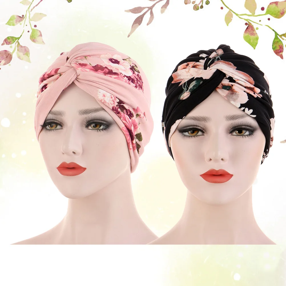 

2pcs Chemo Hat Patients Night Cap Hat Cotton Hair Turbans Beanie Night Cover Hair Loss Hat
