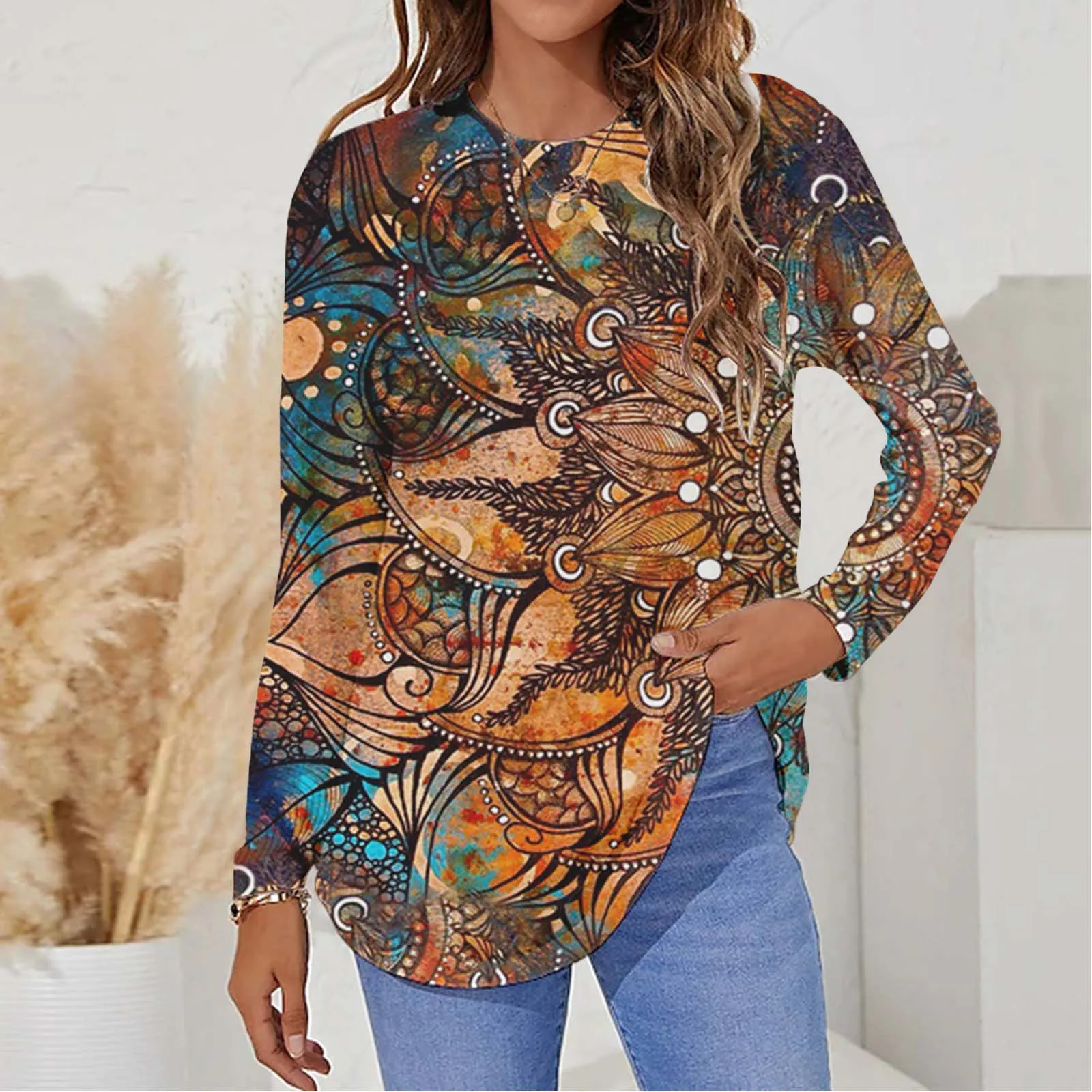 Women Casual Round Neck Shirt Long Sleeve Ethnic Print Blouse Regular T Long Sleeve for Women Shirt Crop Denim Shirt Small Pom
Women Casual Round Neck Shirt Long Sleeve Ethnic Print Blouse Regular T Long Sleeve for Women Shirt Crop Denim Shirt Small Pom