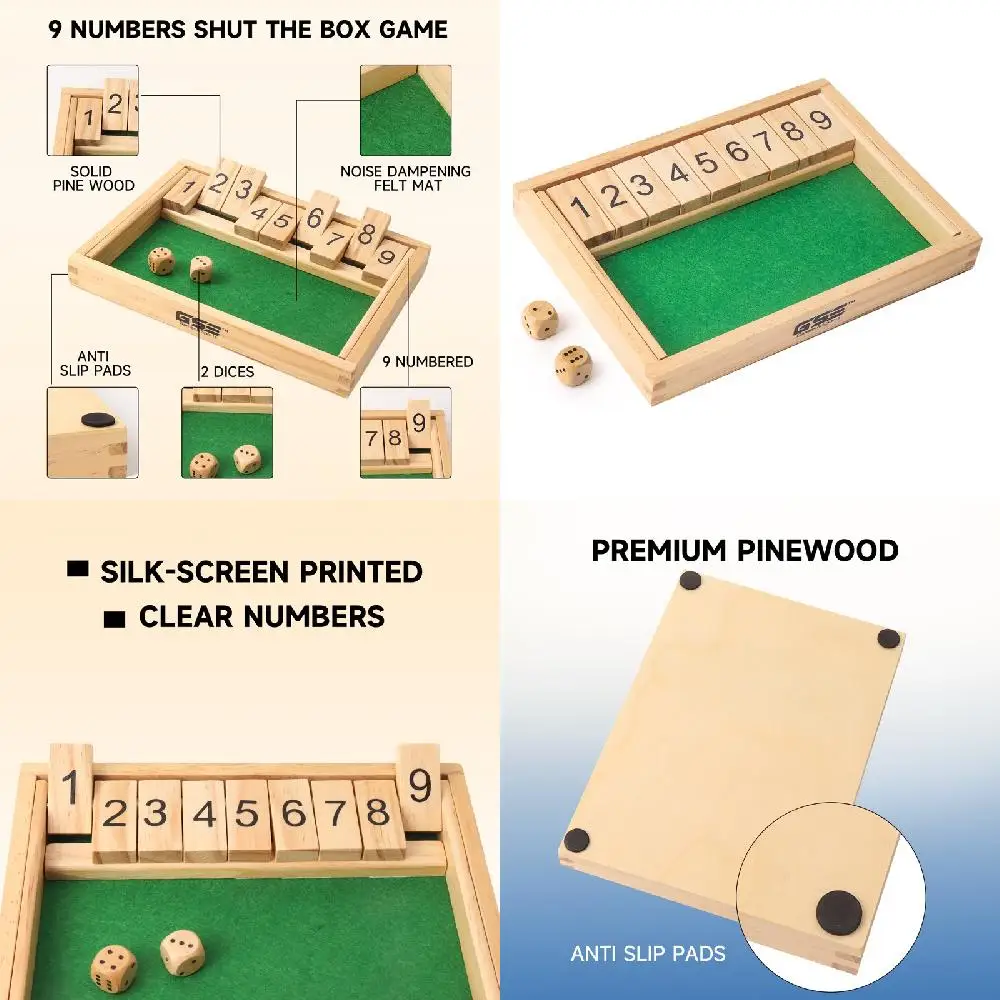Fresh Perfect Wooden Shut The Box Game for Adults - Durable Numbered Dice, Fun Challenge & Educational Toy for Children.
Fresh Perfect Wooden Shut The Box Game for Adults - Durable Numbered Dice, Fun Challenge & Educational Toy for Children.