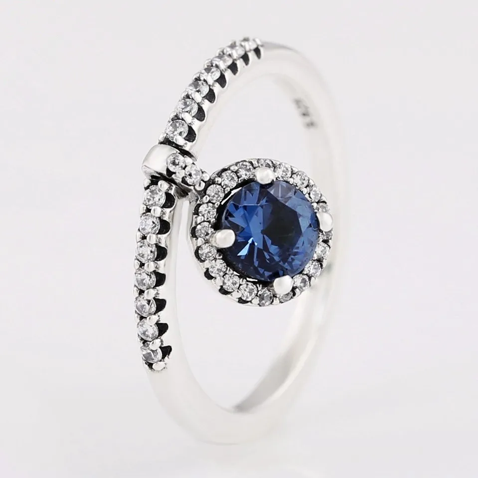 

Authentic 925 Sterling Silver Dangling Blue Round Sparkle With Crystal Ring For Women Wedding Party Europe Fashion Jewelry