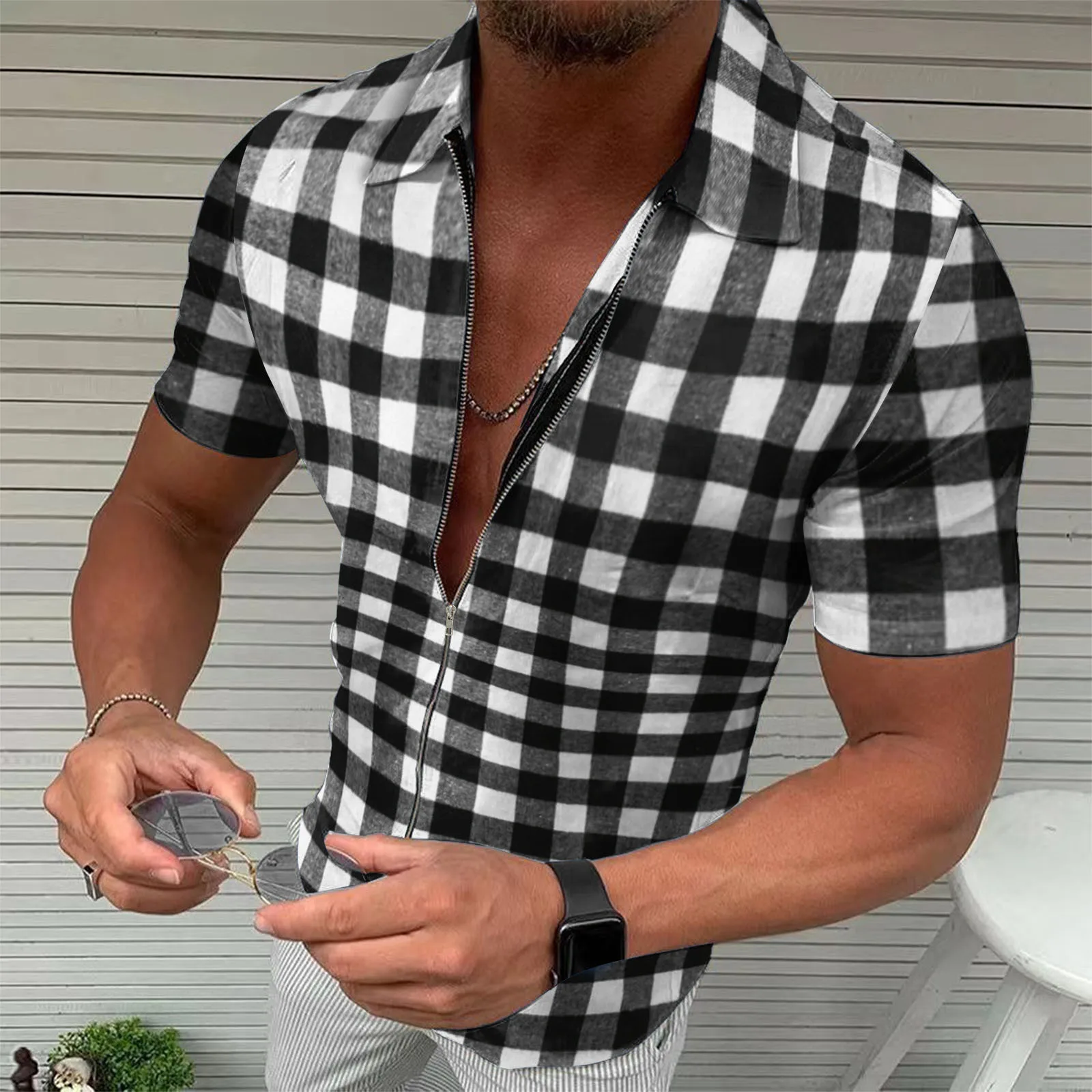 Mens Spring And Summer Fashion Casual Sanding Plaid Zipper Lapel Short Sleeve Shirt Jacket Shirts Men Pack
Mens Spring And Summer Fashion Casual Sanding Plaid Zipper Lapel Short Sleeve Shirt Jacket Shirts Men Pack