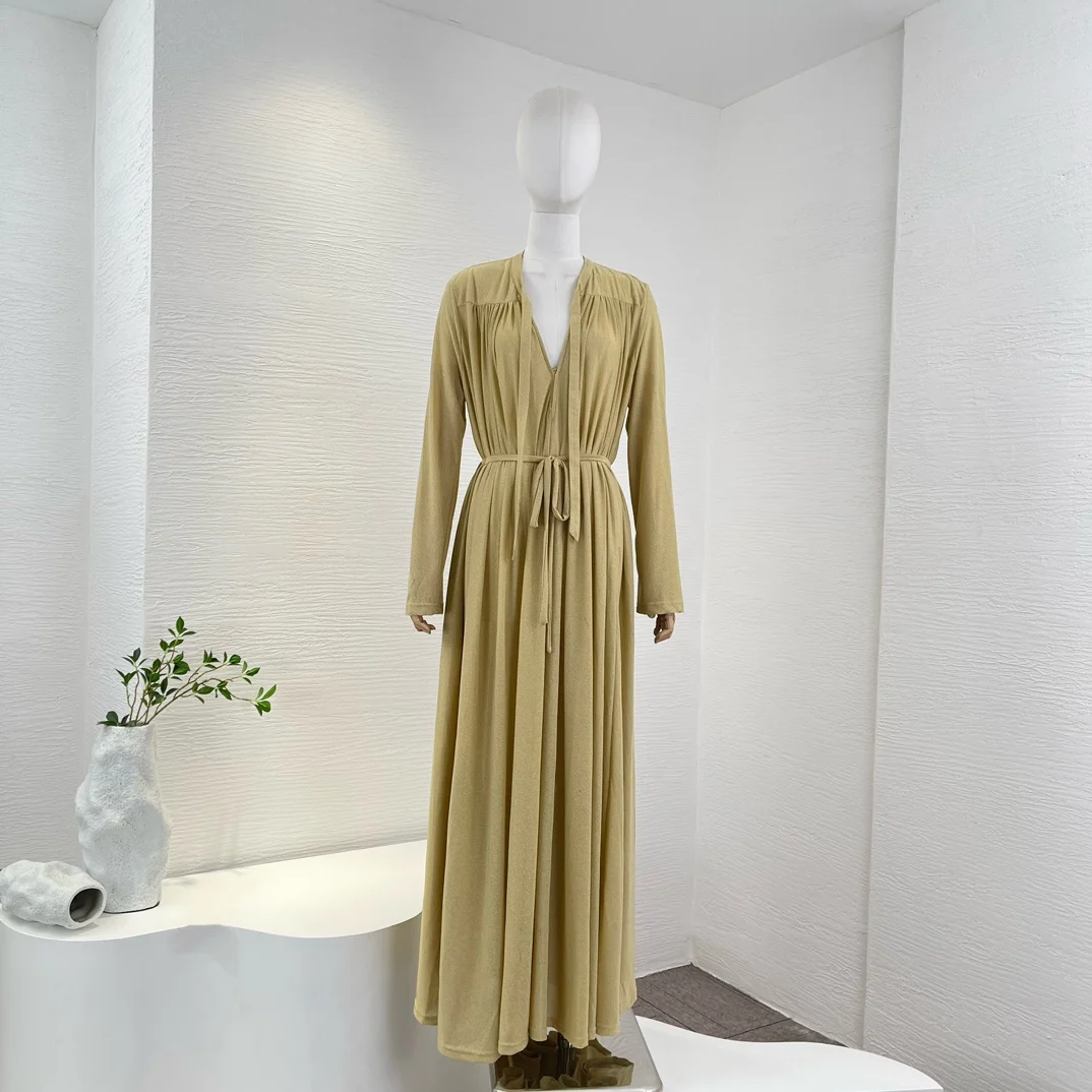 2023 New Collection Casual Solid High Quality Khaki Shining Full Sleeve Lace-up Folds Women Midi Dress
2023 New Collection Casual Solid High Quality Khaki Shining Full Sleeve Lace-up Folds Women Midi Dress