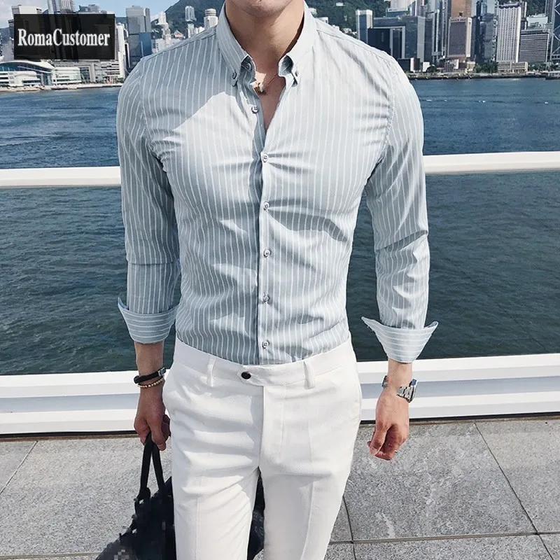Stripe Shirt Mens Long Sleeve Korean Version Spring New Business Casual Handsome Slim Single Breasted Male Top Trend Blouse
Stripe Shirt Mens Long Sleeve Korean Version Spring New Business Casual Handsome Slim Single Breasted Male Top Trend Blouse