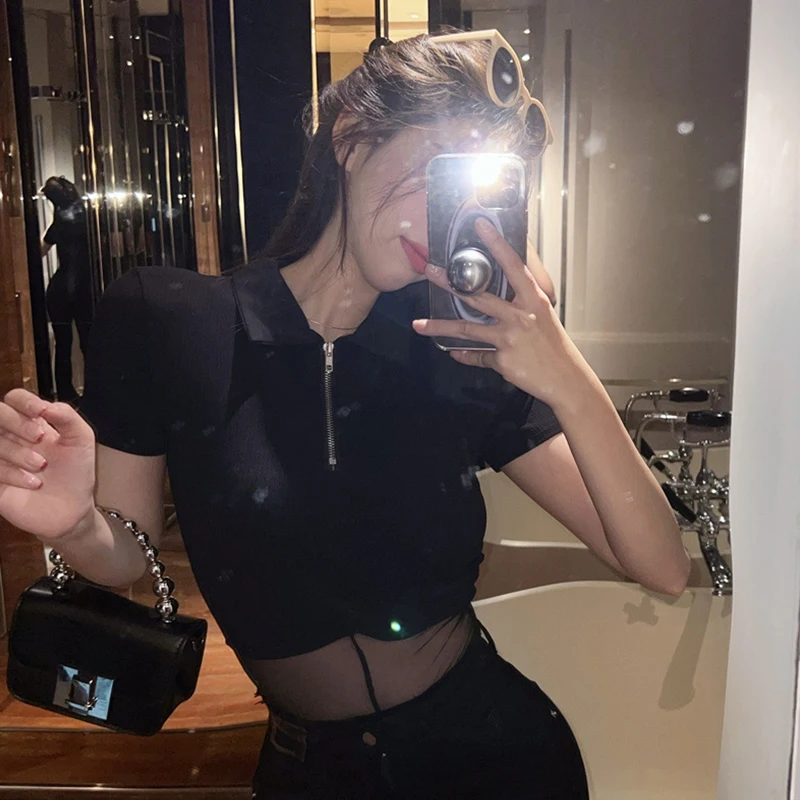 Women Sheer Mesh Patchwork Bodysuit Black Short Sleeve Romper with Zipper Woman Summer Casual Playsuits Jumpsuit Outfits New
Women Sheer Mesh Patchwork Bodysuit Black Short Sleeve Romper with Zipper Woman Summer Casual Playsuits Jumpsuit Outfits New