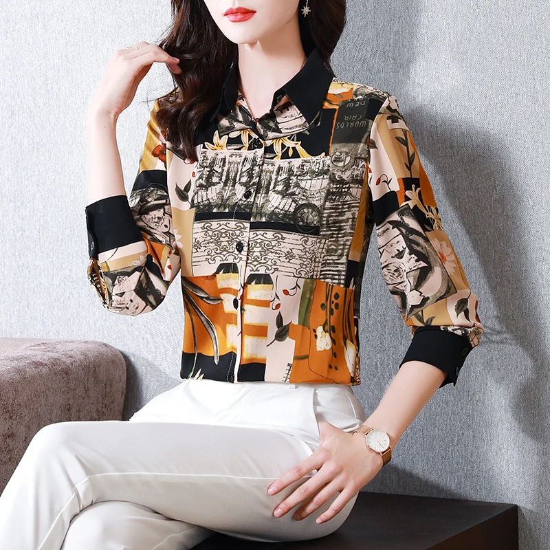 Summer New Women's Blouses Polo Shirt Long Sleeve Tops Printed Satin Casual Fashion Loose Lady
Summer New Women's Blouses Polo Shirt Long Sleeve Tops Printed Satin Casual Fashion Loose Lady