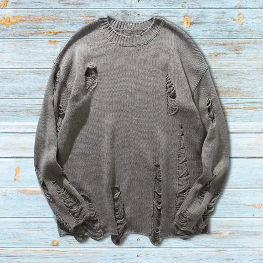 Trendy Men Sweater Round Neck Skin-touch Knitted Sweater Relaxed Fit Openwork Sweater 
Trendy Men Sweater Round Neck Skin-touch Knitted Sweater Relaxed Fit Openwork Sweater