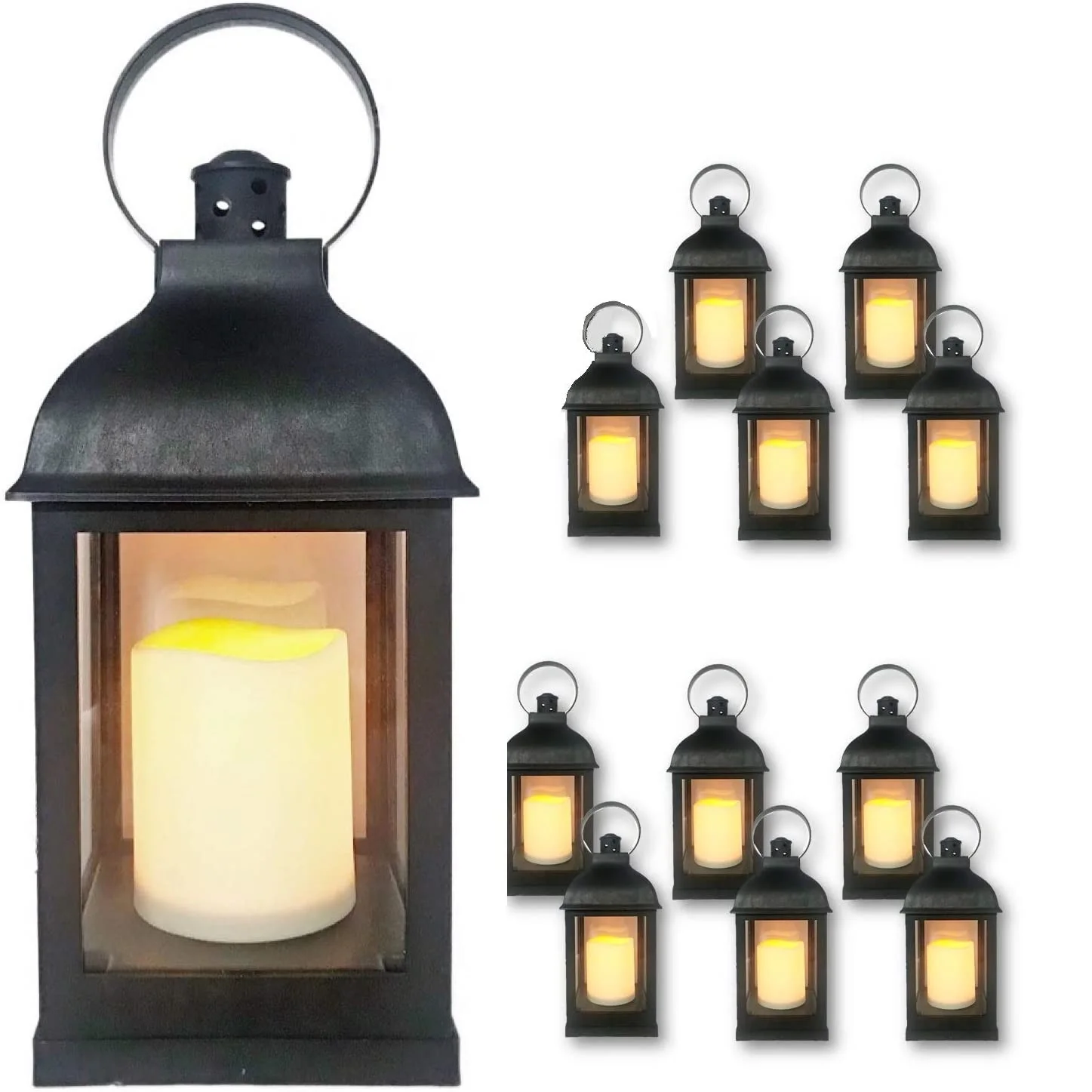 12 Pc Set 10" Decorative Lanterns with Flameless LED Lighted Candle, 5 Hr Timer, Antique Look Indoor Outdoor Home, Garden
12 Pc Set 10" Decorative Lanterns with Flameless LED Lighted Candle, 5 Hr Timer, Antique Look Indoor Outdoor Home, Garden