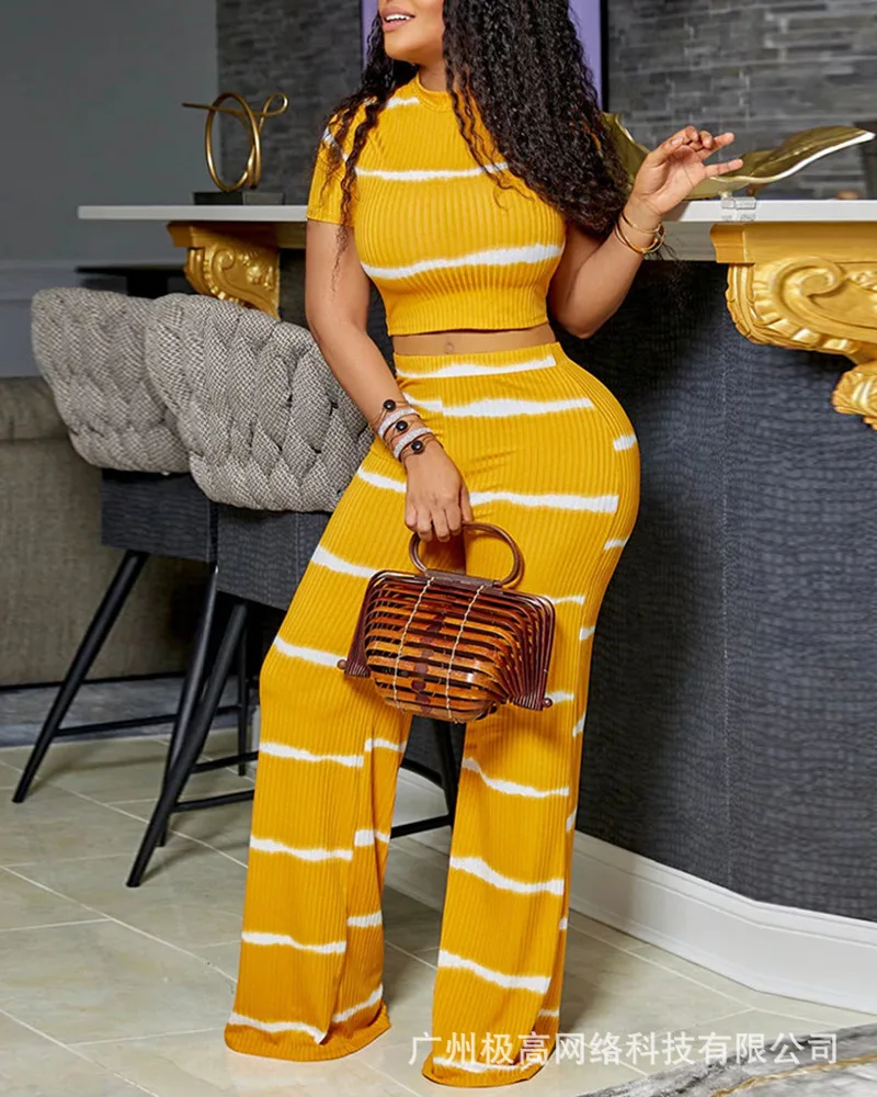 Tie Dye print Ribbed Top & Wide Leg Pants Set Women Short Sleeve T Shirt Tops High Waist Loose Pants Spring Summer
Tie Dye print Ribbed Top & Wide Leg Pants Set Women Short Sleeve T Shirt Tops High Waist Loose Pants Spring Summer