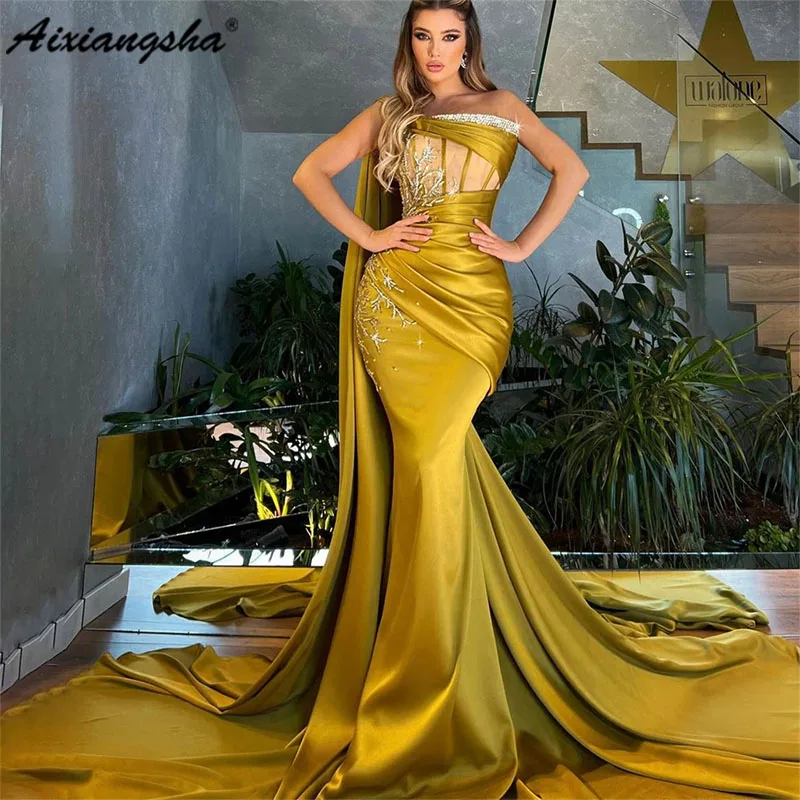 Aixiangsha Sexy Shiny Mermaid Evening Dresses Beaded One Shoulder Pleated Satin Glitter Prom Dress Saudi Arabia Celebrity Party
Aixiangsha Sexy Shiny Mermaid Evening Dresses Beaded One Shoulder Pleated Satin Glitter Prom Dress Saudi Arabia Celebrity Party