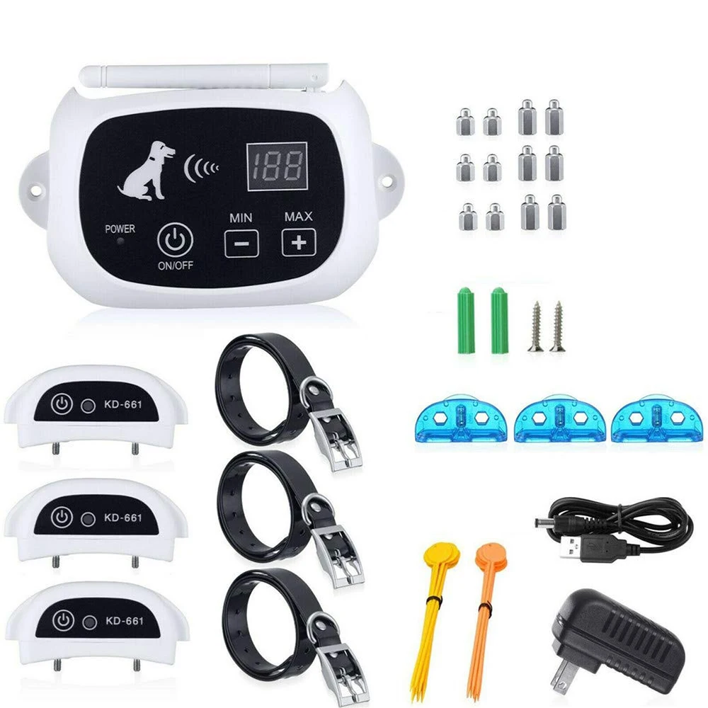Wireless Dog Fence Pet Containment System 2 In 1 Dog Training Collar Rechargeable Waterproof Shock Anti-Bark Dog Collar
Wireless Dog Fence Pet Containment System 2 In 1 Dog Training Collar Rechargeable Waterproof Shock Anti-Bark Dog Collar