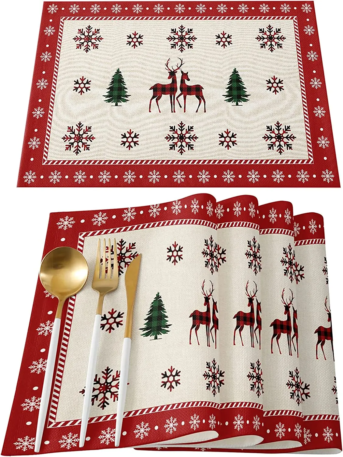 Christmas Placemats Set of 4 Reindeer Xmas Tree for Dining Table Snowflake Merry Christmas Polyester Table Mat
Christmas Placemats Set of 4 Reindeer Xmas Tree for Dining Table Snowflake Merry Christmas Polyester Table Mat