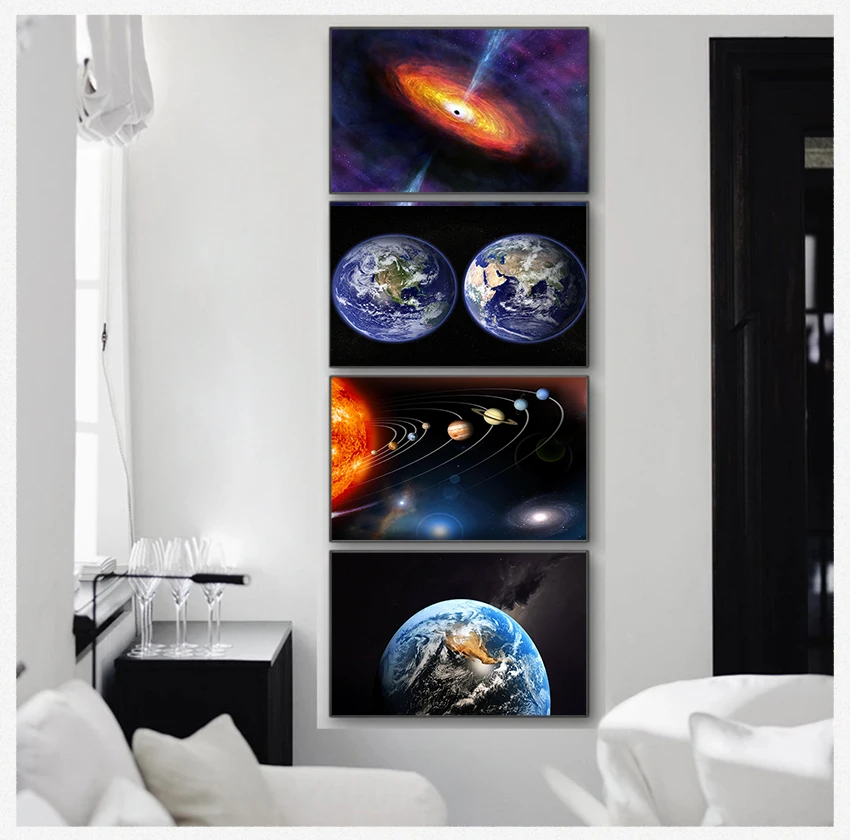 

Prins Universe Earth Meteorite Wall Pictures for Living Room Decoration Galaxy Stars Astronaut Planet Hole Space Posters and