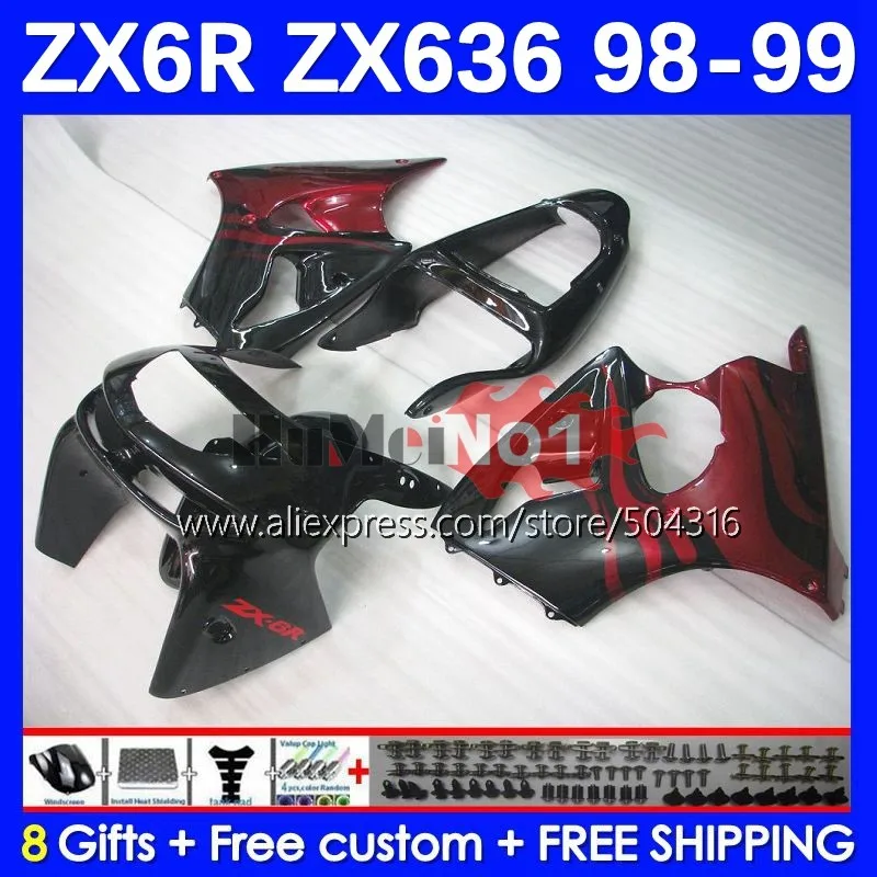 

Body For KAWASAKI NINJA ZX-6R ZX-636 ZX600 600CC 98 82MC.32 ZX636 ZX 636 6 R 600 CC 6R ZX6R 98 99 1998 1999 Fairing red flames