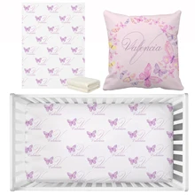LVYZIHO Cute Purple Butterfly Letter Baby Girl Bedding Set, Birthday Gift Toddler Gift Bedding Set, Baby Shower Bedding Set