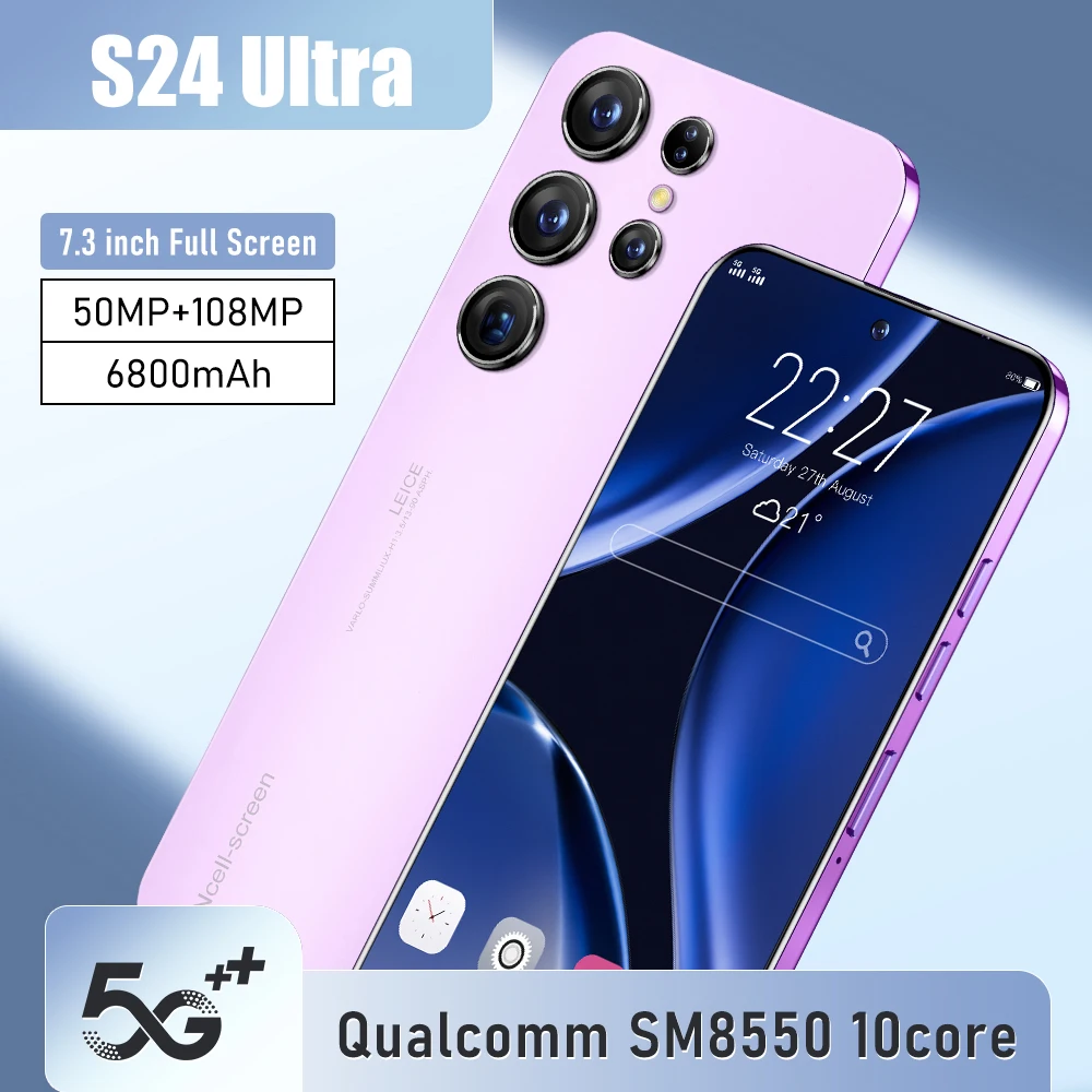 

Смартфон S24 Ultra, экран 6,8 дюйма HD, 16 ГБ + 1 ТБ, две Sim-карты, Android, разблокированный, 72 МП, 6800 мАч