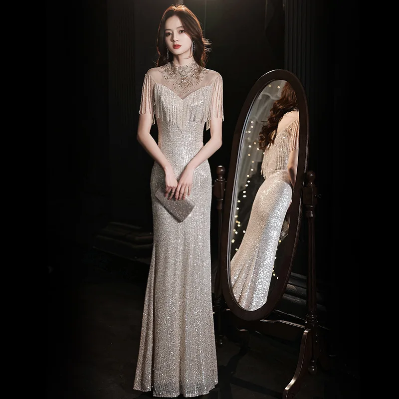 Fishtail Dress Evening Dress Women New Slim Fitting V-neck Tassel Sleeve Spring Banquet Temperament Host Celebrity Long Dress
Fishtail Dress Evening Dress Women New Slim Fitting V-neck Tassel Sleeve Spring Banquet Temperament Host Celebrity Long Dress