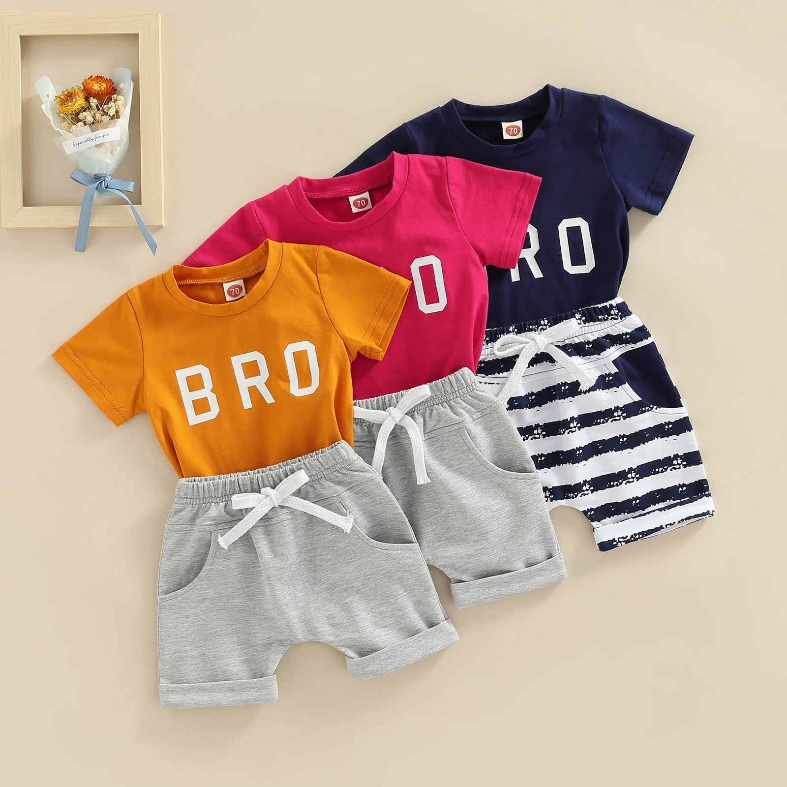 Toddler Boys Summer Clothing Outfit Sets Short Sleeve Letter Print T-shirt + Solid Color Striped Casual Shorts 0-24m
Toddler Boys Summer Clothing Outfit Sets Short Sleeve Letter Print T-shirt + Solid Color Striped Casual Shorts 0-24m