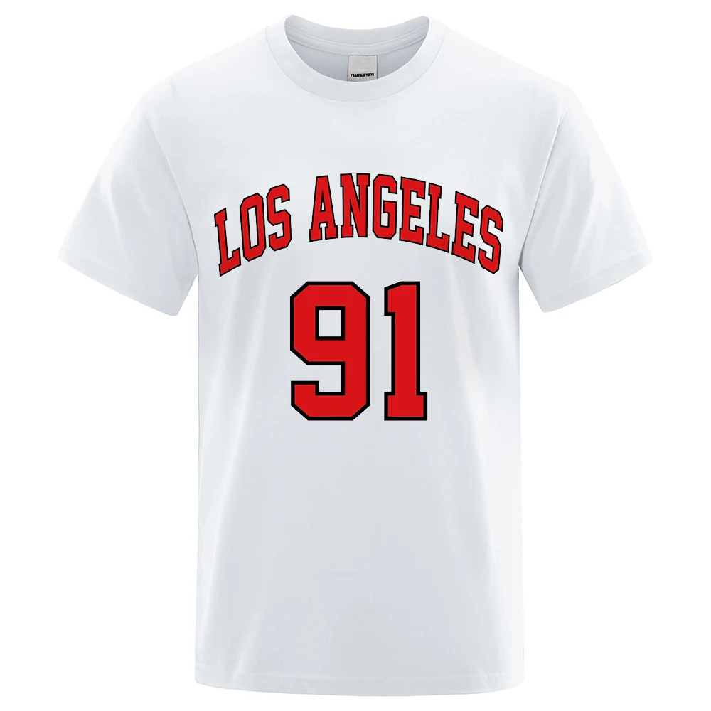Футболка мужская с принтом униформы команды Los Angeles 91 хлопковая Свободная рубашка