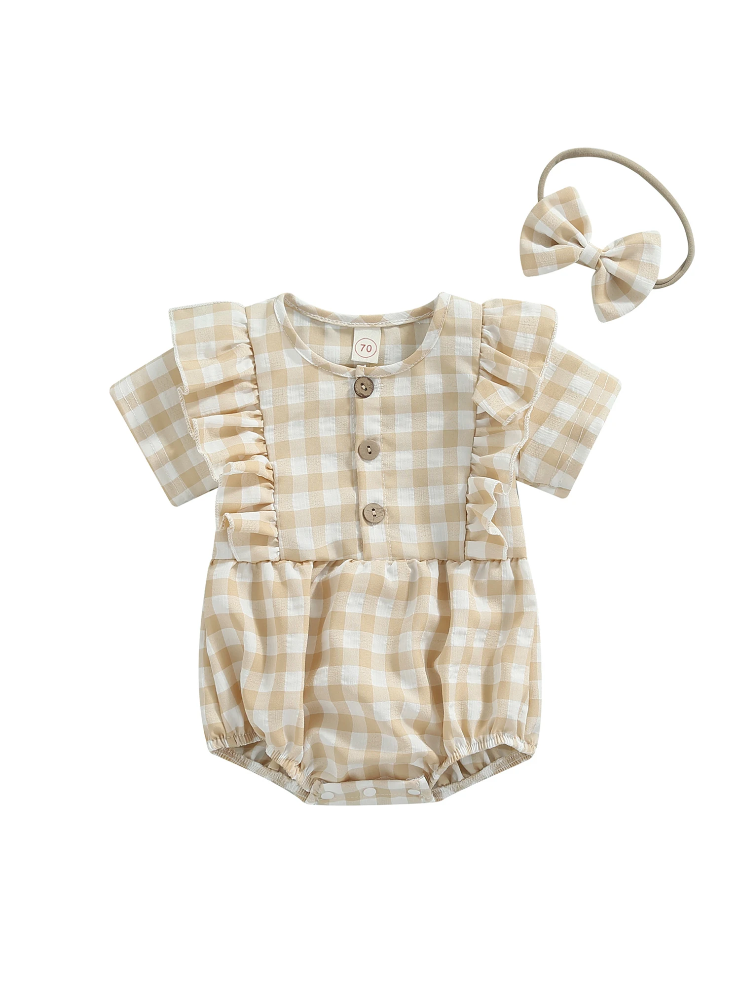 Summer Infant Baby Girl Plaid Print Jumpsuit Short Sleeve Ruffle Button Bodysuit Bow Headband Clothes
Summer Infant Baby Girl Plaid Print Jumpsuit Short Sleeve Ruffle Button Bodysuit Bow Headband Clothes