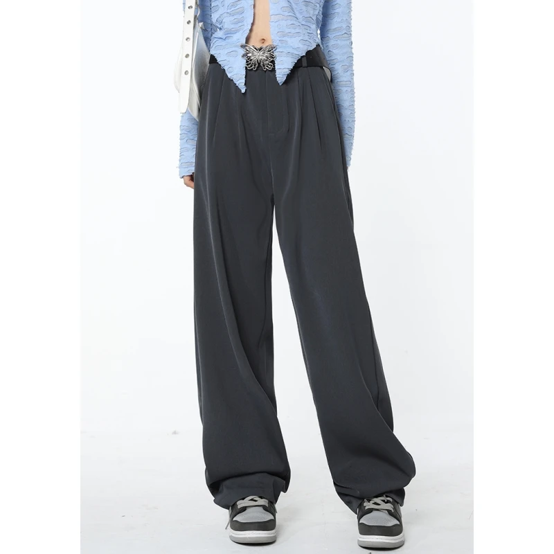 Grey Women Suit Pants High Waist American Vintage Baggy Pants Streetwear Style Fashion Female Bottoms Straight Wide Leg Trouser
Grey Women Suit Pants High Waist American Vintage Baggy Pants Streetwear Style Fashion Female Bottoms Straight Wide Leg Trouser