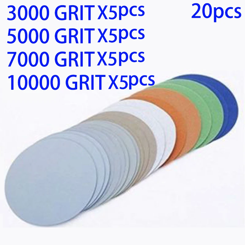 

20pcs 3 Inch Assorted Sandpaper Hook And Loop Sanding Disc 3000/5000/7000/10000 Grits Sand Paper Sanding Discs Pad For Polishing