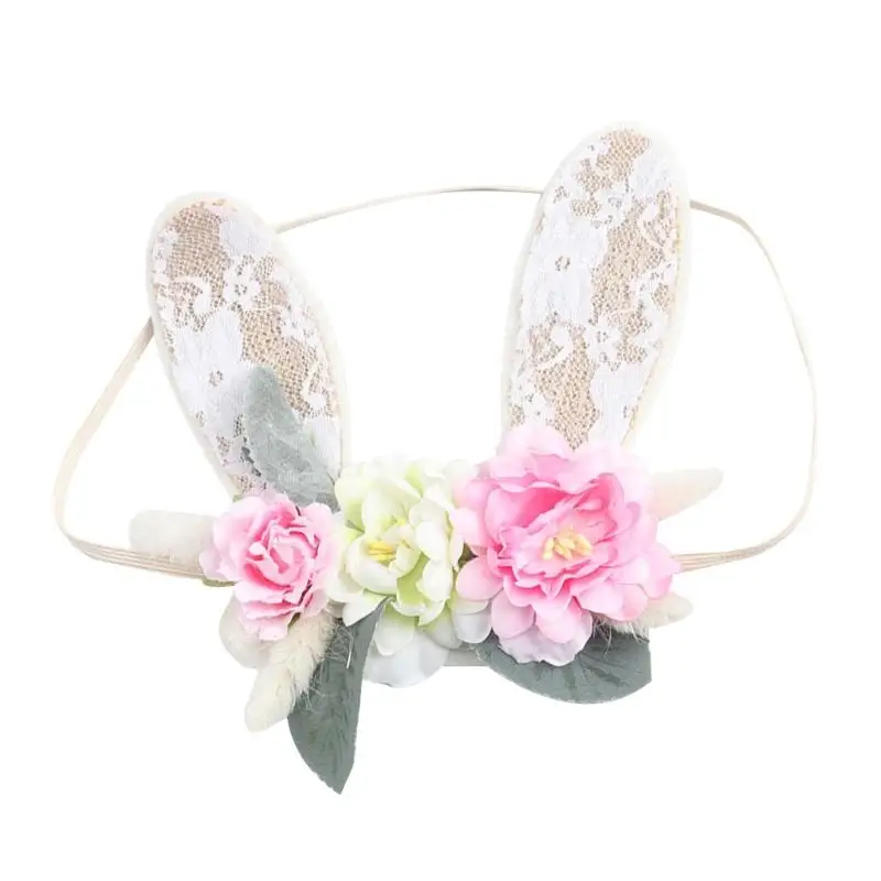 

Infant Hairband Lace Bunny Ear Hairhoop Flower Headband Photo Props Shower Gift
