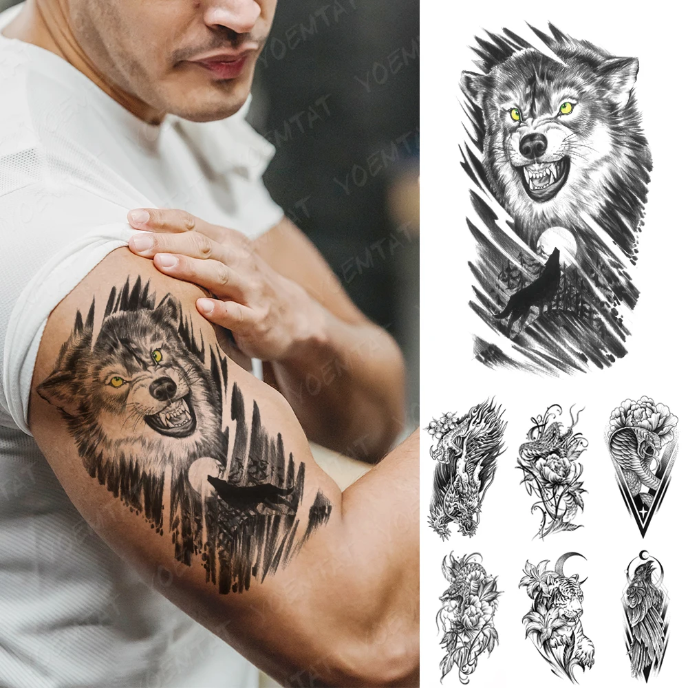 Waterproof Temporary Tattoos Sticker Black Rave Wolf Lion Tiger Moon Dragon Snake Beast Tatoo Arm Body Art Women Men Fake Tattoo
Waterproof Temporary Tattoos Sticker Black Rave Wolf Lion Tiger Moon Dragon Snake Beast Tatoo Arm Body Art Women Men Fake Tattoo