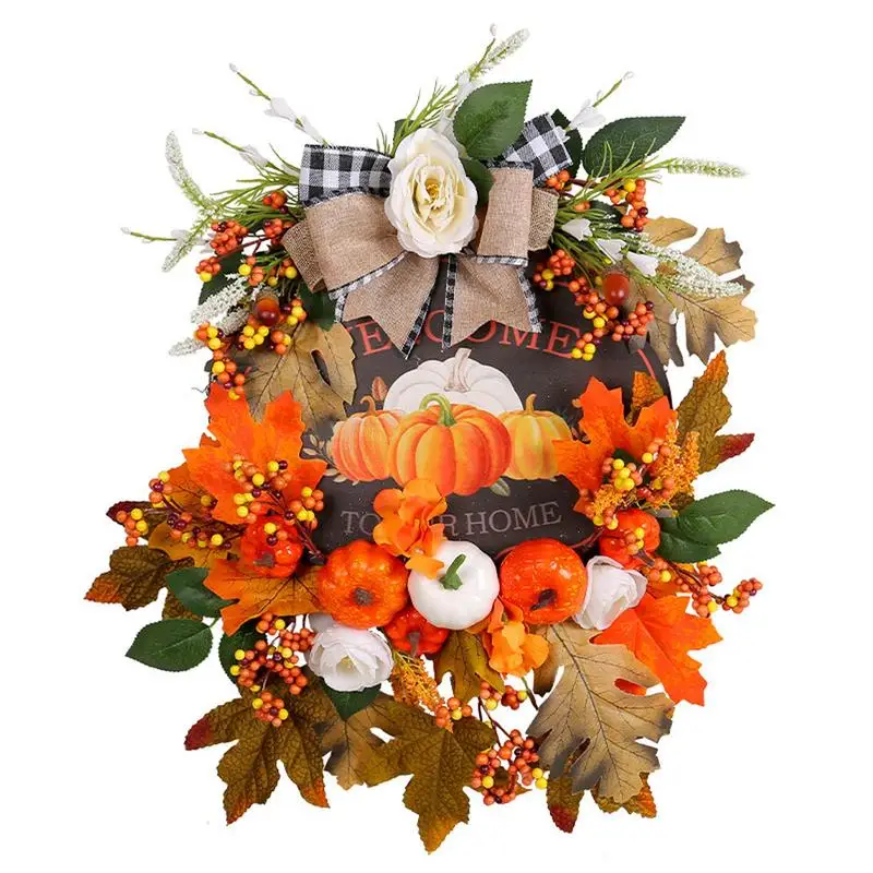

Венок с тыквой на День Благодарения, Хэллоуин, Осенний венок с кленовыми листьями, декоративный осенний венок на День Благодарения, искусственный осенний дверной венок