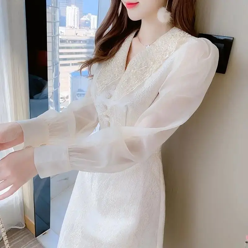 Woman Spring Summer 2022 New Sweet Lace Patchwork Long Sleeves Dresses Female Korean Elegant Party Peter Pan Collar Dress H67
Woman Spring Summer 2022 New Sweet Lace Patchwork Long Sleeves Dresses Female Korean Elegant Party Peter Pan Collar Dress H67