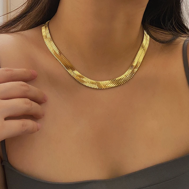 Thick Snake Chain Choker Flat Herringbone Monte Carlo Clavicle Necklace Bold Collar Minimalist Korean Jewelry for Women 10MM 
Thick Snake Chain Choker Flat Herringbone Monte Carlo Clavicle Necklace Bold Collar Minimalist Korean Jewelry for Women 10MM