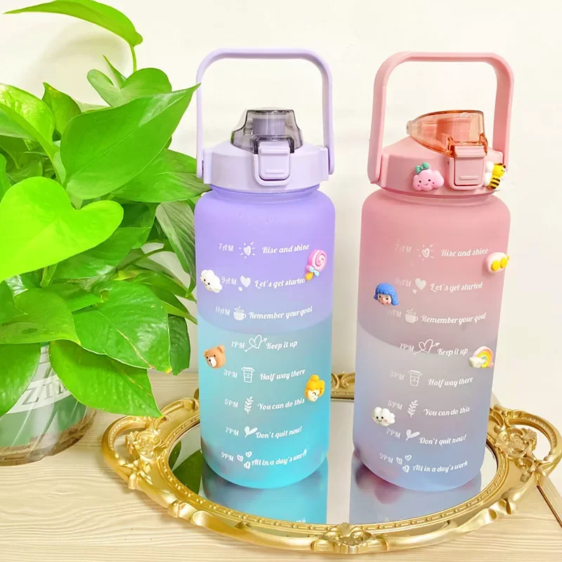 2L Large Capacity Water Bottle With Bounce Cover Time Scale Reminder Frosted Cup With Cute Stickers For Outdoor Sports Fitness
2L Large Capacity Water Bottle With Bounce Cover Time Scale Reminder Frosted Cup With Cute Stickers For Outdoor Sports Fitness
