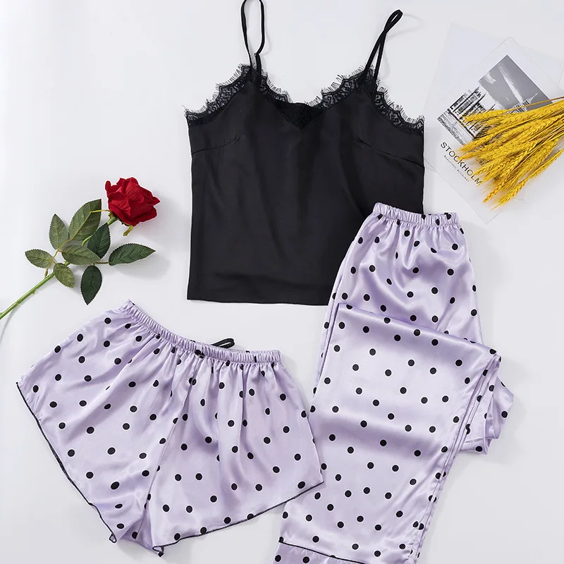 Fdfklak Women 3 Piece Sets Homewear Summer Sexy Ladies Home Suit Sleeveelss Top Polka Dot Print Trousers Lingerie Pyjamas
Fdfklak Women 3 Piece Sets Homewear Summer Sexy Ladies Home Suit Sleeveelss Top Polka Dot Print Trousers Lingerie Pyjamas