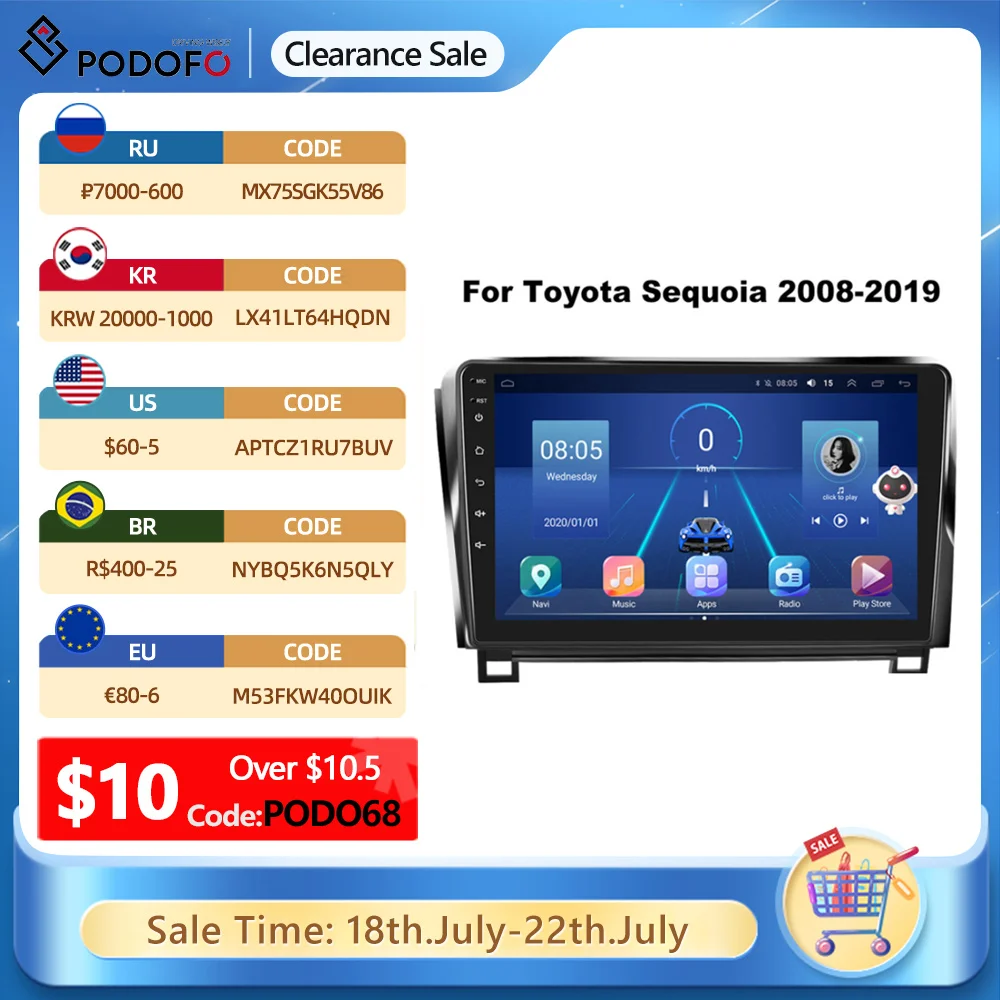 Автомагнитола Podofo для Toyota Sequoia 2008-2019, мультимедийный видеоплеер, навигация, стерео, GPS, Android 10, 2din, 2 din, dvd 
Автомагнитола Podofo для Toyota Sequoia 2008-2019, мультимедийный видеоплеер, навигация, стерео, GPS, Android 10, 2din, 2 din, dvd
