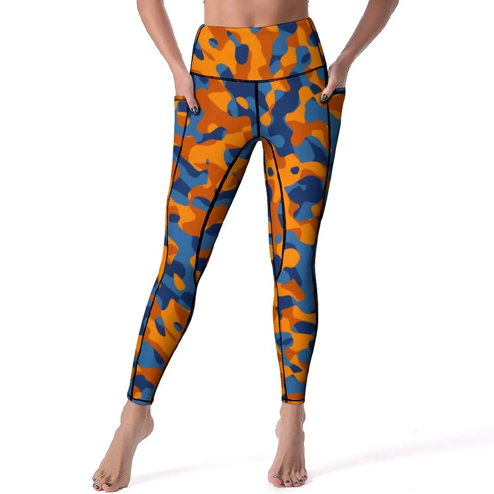 

Blue And Orange Camo Leggings Sexy Camouflage Push Up Yoga Pants Aesthetic Stretch Leggins Women Graphic Gym Sport Legging