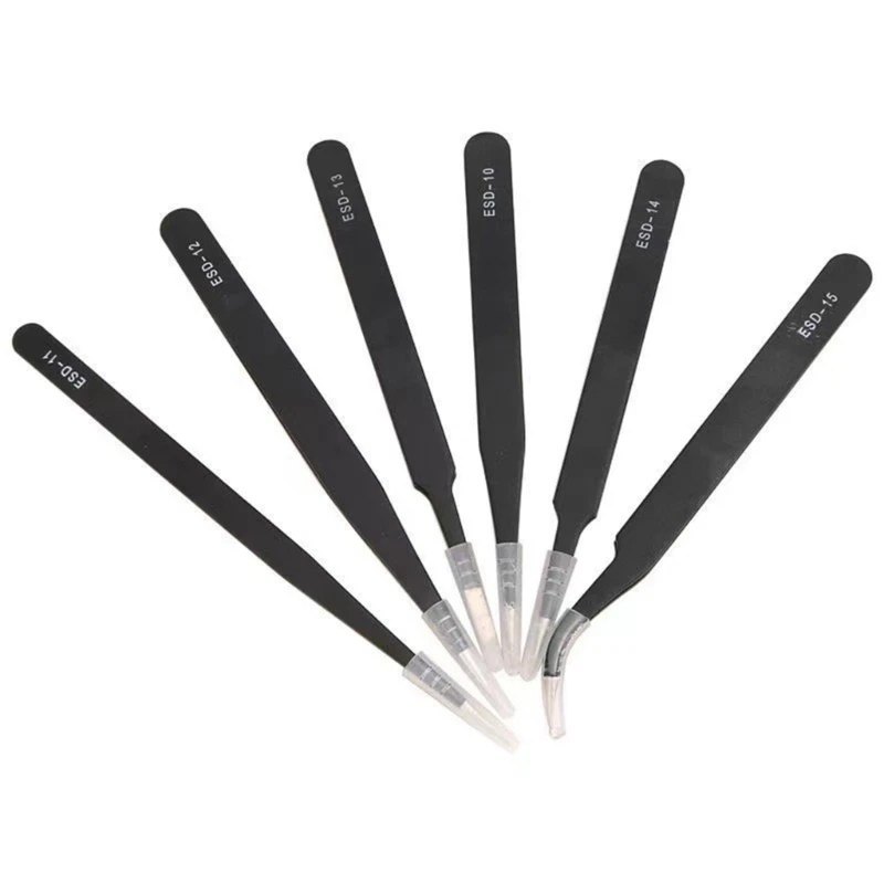

6Pcs Safe-Precision Tweezer Set Antistatic Tweezers Anti-static ESD Stainless Curved Straight Tweezers Maintenance Tools