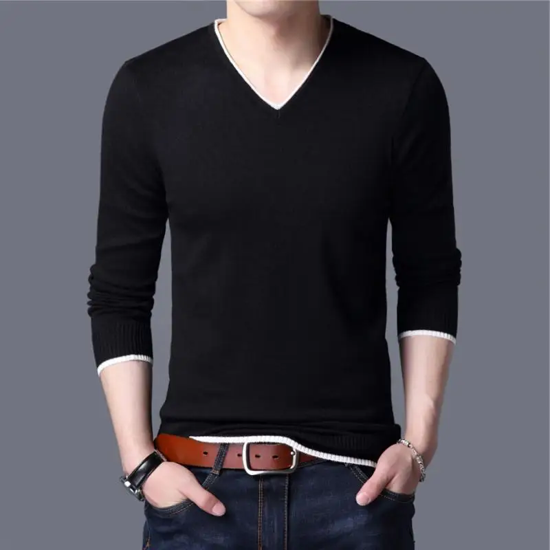 Мужской трикотажный свитер с V-образным вырезом, из мягкого хлопка 
Мужской трикотажный свитер с V-образным вырезом, из мягкого хлопка