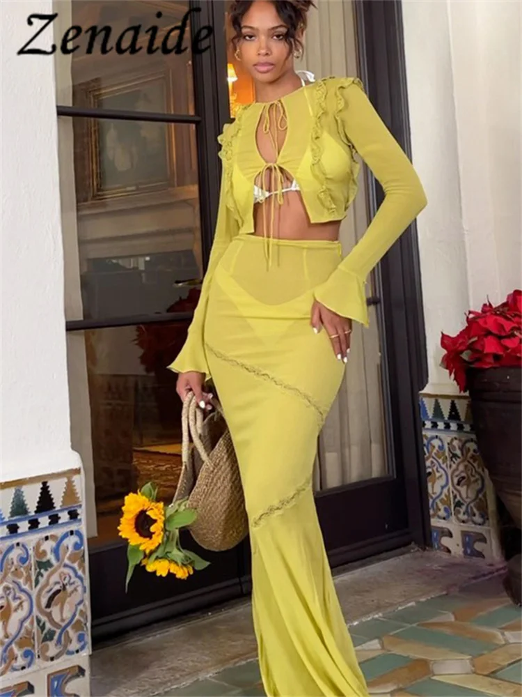 Винтажный прозрачный кружевной шифоновый укороченный топ с длинным рукавом и юбка макси Zenaide, комплект из 2 предметов, осенняя Сексуальная элегантная женская одежда 2023
Винтажный прозрачный кружевной шифоновый укороченный топ с длинным рукавом и юбка макси Zenaide, комплект из 2 предметов, осенняя Сексуальная элегантная женская одежда 2023