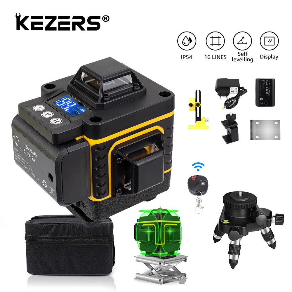 Лазерный уровень KEZERS 4D 360, Цифровой Зеленый лазерный уровень с 16 линиями, трехпозиционный лазерный уровень с дистанционным управлением, мет...
Лазерный уровень KEZERS 4D 360, Цифровой Зеленый лазерный уровень с 16 линиями, трехпозиционный лазерный уровень с дистанционным управлением, мет...