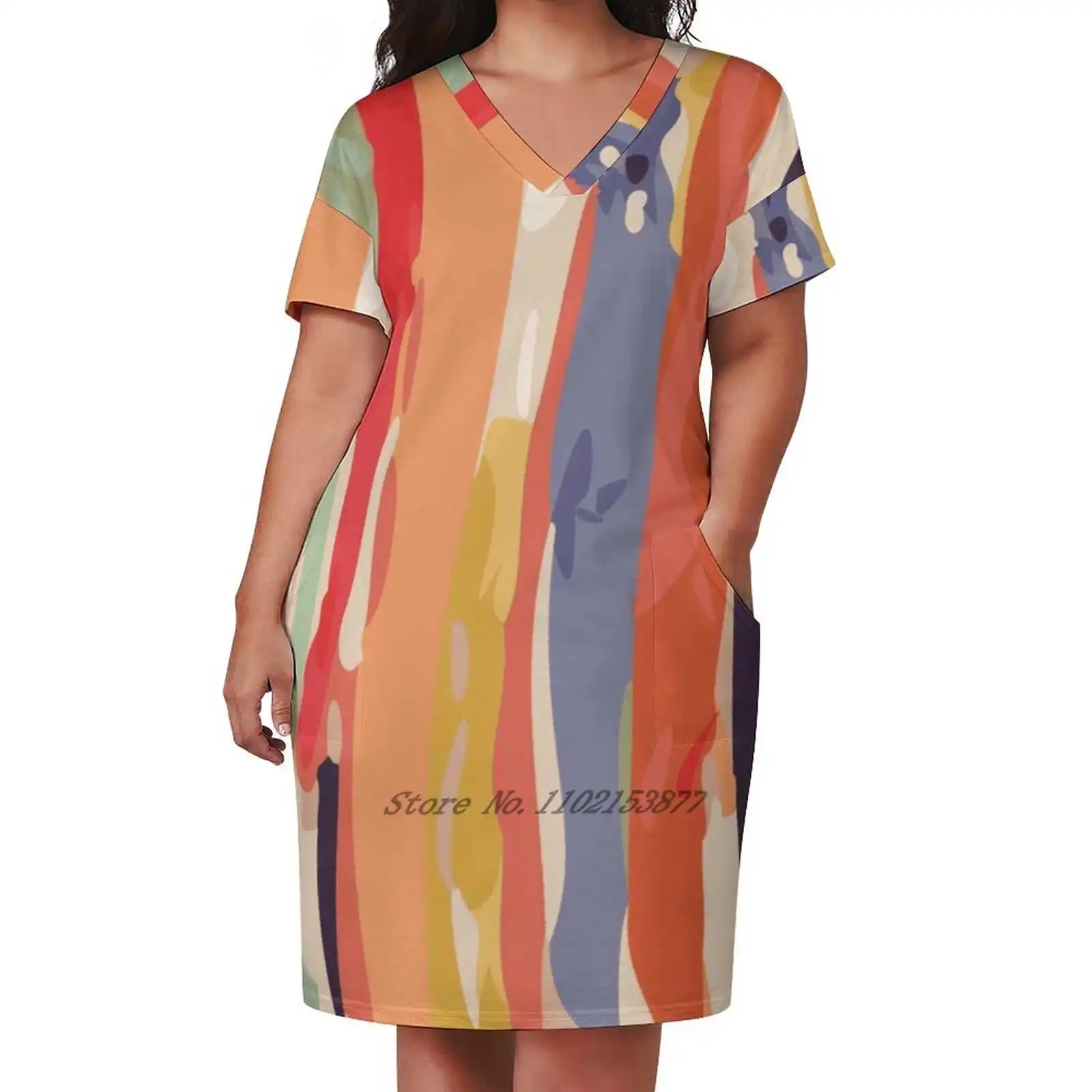 Abstract Vertical Brush In Multicolor Loose Pocket Dress Fashion Print Dress Short Sleeve V-Neck A-Line Dress Texture Stripe
Abstract Vertical Brush In Multicolor Loose Pocket Dress Fashion Print Dress Short Sleeve V-Neck A-Line Dress Texture Stripe