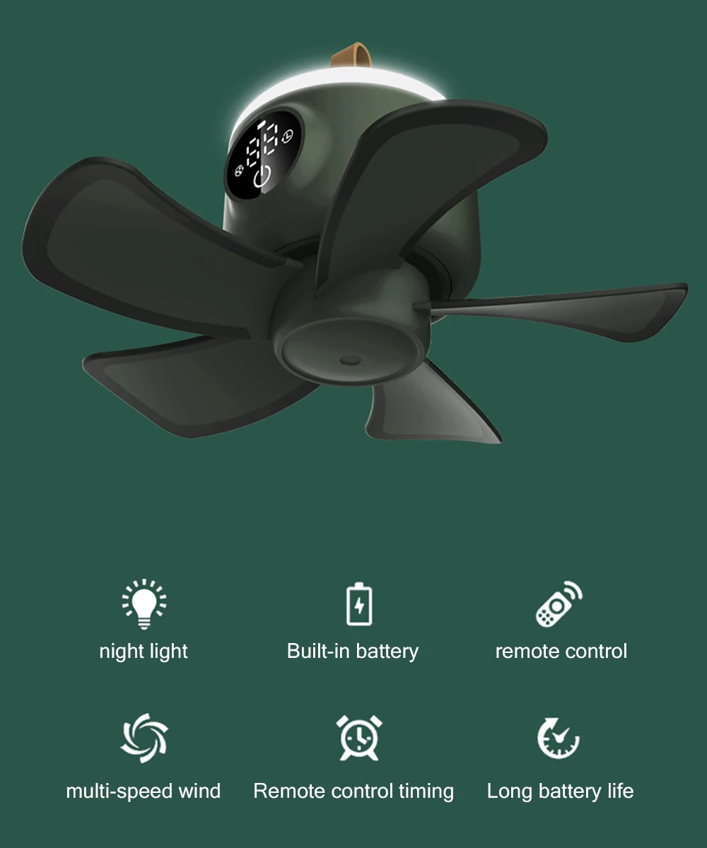 8000mAh Outdoor Ceiling Fan Rechargeable Remote Control 4-speed Wind Speed with LED Light Camping Tent Ceiling Fan
8000mAh Outdoor Ceiling Fan Rechargeable Remote Control 4-speed Wind Speed with LED Light Camping Tent Ceiling Fan