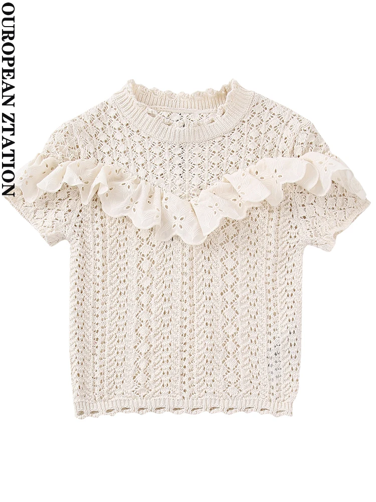 PAILETE Women 2023 fashion with ruffles openwork knit crop sweater vintage o neck short sleeve female pullovers chic tops
PAILETE Women 2023 fashion with ruffles openwork knit crop sweater vintage o neck short sleeve female pullovers chic tops