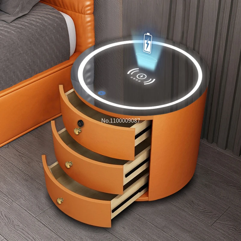 Round Bedside Table Intelligent Audio Password Fingerprint Lock Wireless Charging Leather Wood Cabinet Nightstands for Bedroom
Round Bedside Table Intelligent Audio Password Fingerprint Lock Wireless Charging Leather Wood Cabinet Nightstands for Bedroom