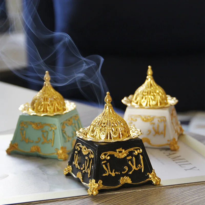 

Classical Retro Style Incense Burner Middle East Arab Resin Censer Gold Metal Combination Incense Burner
