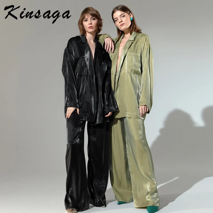 Women Loose Long Sleeve Blazer Wide Leg Pants Suits Fashion Glitter Lace Up Robes 2 Piece Set Female Office Lady Shirts Sets
Women Loose Long Sleeve Blazer Wide Leg Pants Suits Fashion Glitter Lace Up Robes 2 Piece Set Female Office Lady Shirts Sets