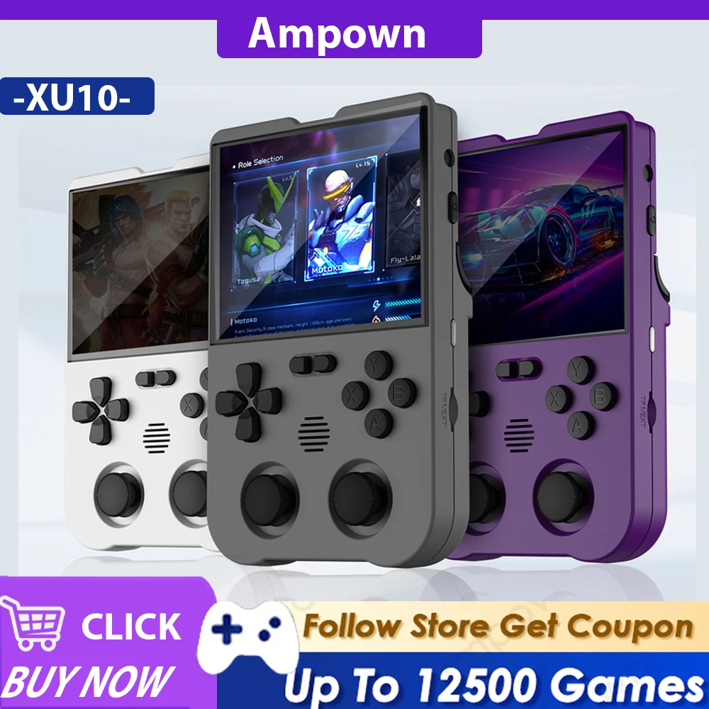 

Игровая консоль Ampown XU10 в стиле ретро, 3,5 дюйма, IPS экран, система LINUX, 64 ГБ, 128 ГБ, 256 ГБ, портативные игровые приставки RK3326S, видеоигра 3000 мАч