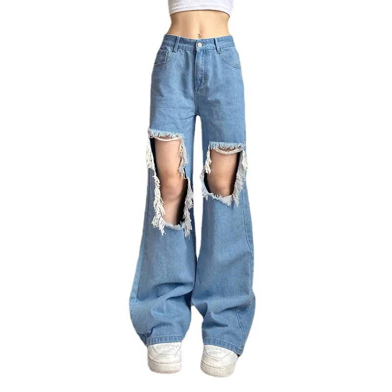 Summer Fashion Style New Women's Clothing High Waist Irregular Slimming Loose Hole Denim Straight-Leg Pants
Summer Fashion Style New Women's Clothing High Waist Irregular Slimming Loose Hole Denim Straight-Leg Pants