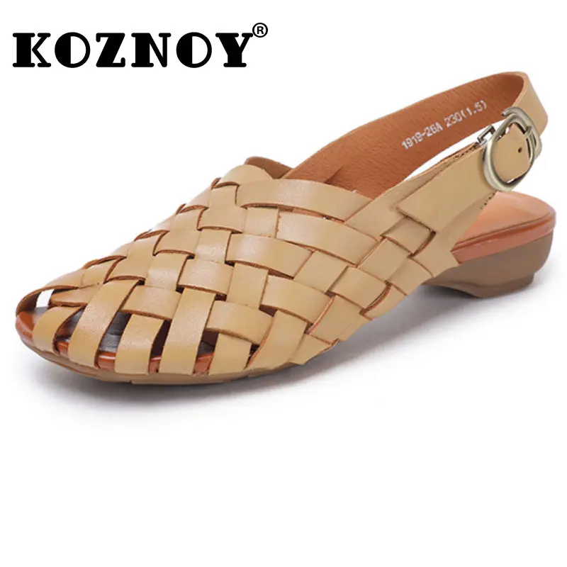 

Koznoy 3cm Women Flats Weave Cow Genuine Leather Buckle Female Summer Sandals Slippers Comfy Moccasins Sneakers Ladies Shoes